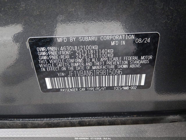Subaru Wrx Limited 2024 JF1VBAN61R9815096 Image 9