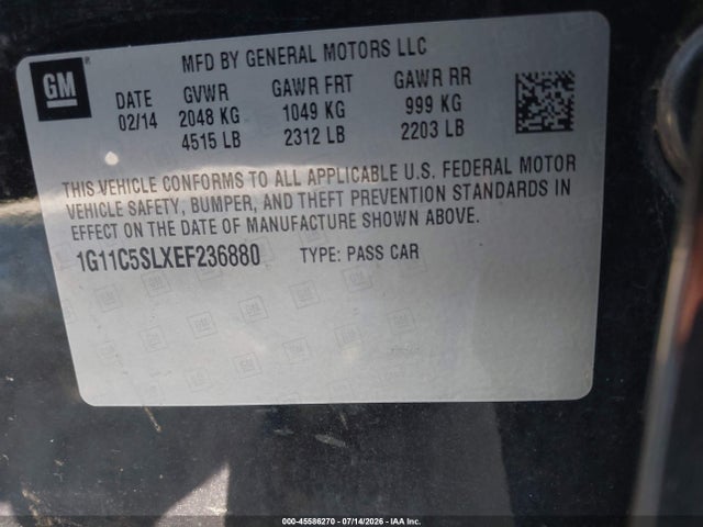 Aukcja sprzedaży 2014 Chevrolet Malibu 1lt, vin: 1G11C5SLXEF236880, numer aukcji: 45586270