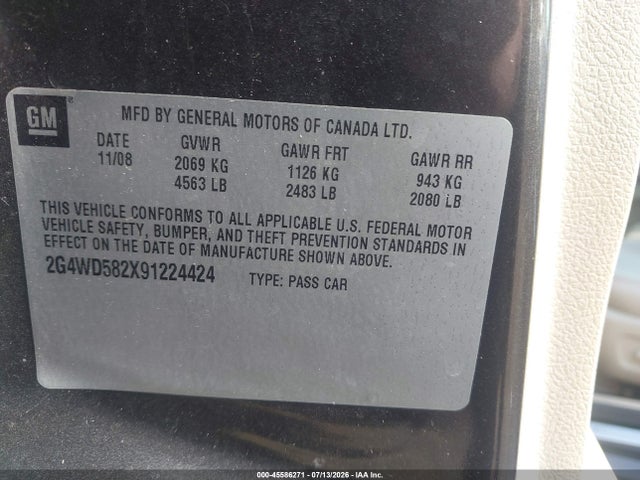 Aukcja sprzedaży 2009 Buick Lacrosse Cxl, vin: 2G4WD582X91224424, numer aukcji: 45586271