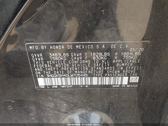 3HGGK5H40LM705445 Honda FIT LX