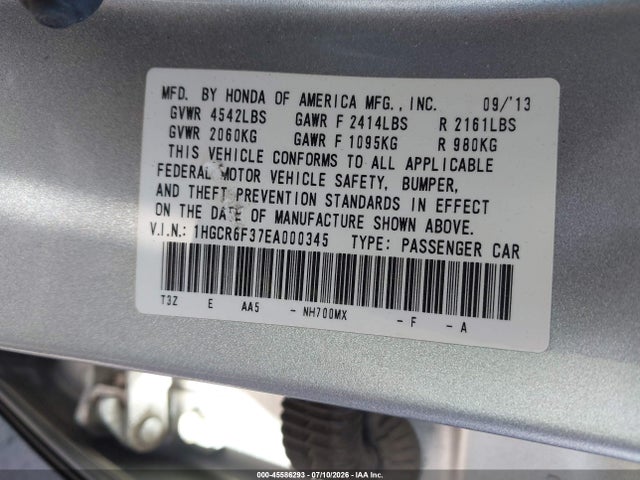 Honda ACCORD HYBRID 2014 1HGCR6F37EA000345 Image 9