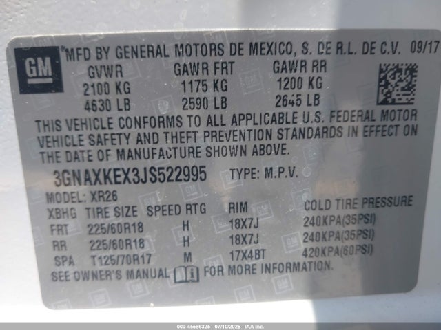 Chevrolet EQUINOX LT 2018 3GNAXKEX3JS522995 Image 9