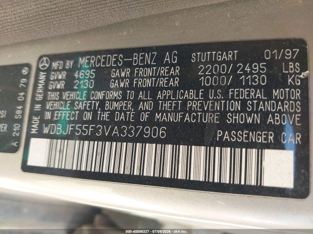 Aukcja sprzedaży 1997 Mercedes-benz E 320, vin: WDBJF55F3VA337906, numer aukcji: 45586327