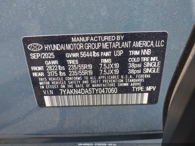 2026 Hyundai Ioniq 5 Sel მანქანა იყიდება აუქციონზე, vin: 7YAKN4DA5TY047060, აუქციონის ნომერი: 45586333