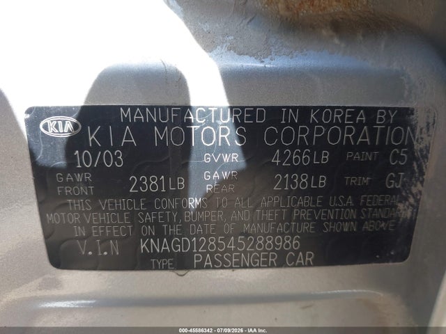 45586342 :رقم المزاد ، KNAGD128545288986 vin ، 2004 Kia Optima Ex V6/lx V6 مزاد بيع