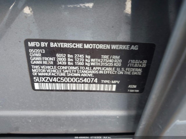 Продажа на аукционе авто 2013 Bmw X5 Xdrive35i/xdrive35i Premium/xdrive35i Sport Activity, vin: 5UXZV4C50D0G54074, номер лота: 45586354