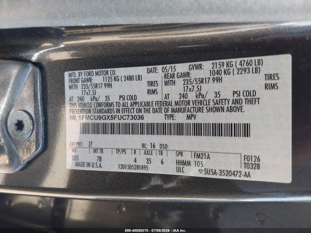 Ford ESCAPE SE 2015 1FMCU9GX5FUC73036 Image 9
