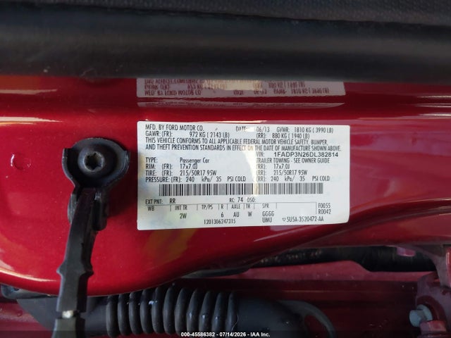 45586382 :رقم المزاد ، 1FADP3N26DL382814 vin ، 2013 Ford Focus Titanium مزاد بيع