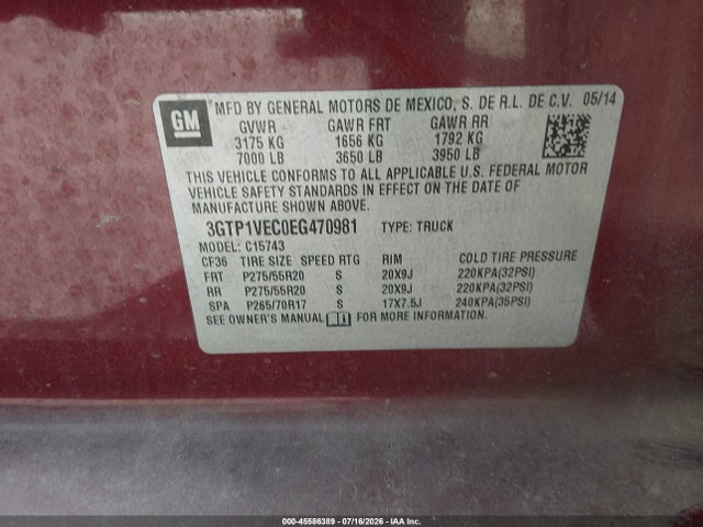 GMC Sierra 1500 Slt 2014 3GTP1VEC0EG470981 Image 9