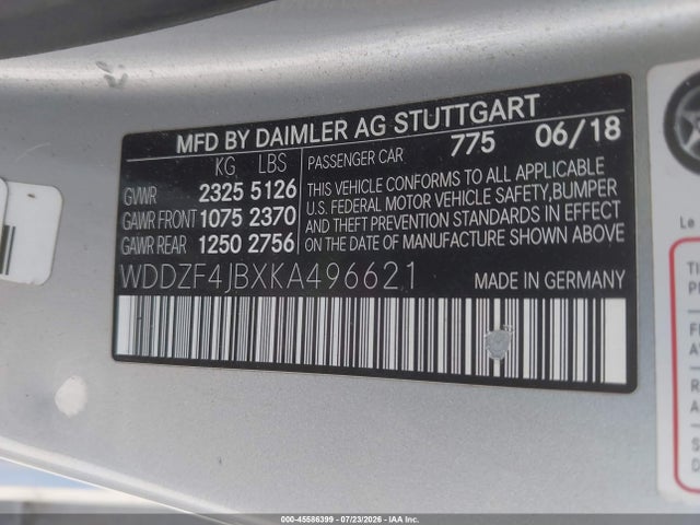 Aukcja sprzedaży 2019 Mercedes-benz E 300, vin: WDDZF4JBXKA496621, numer aukcji: 45586399