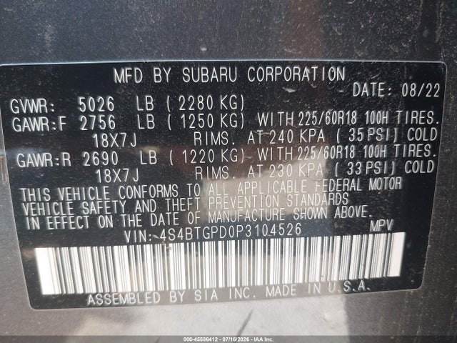 Subaru Outback Touring Xt 2023 4S4BTGPD0P3104526 Image 9