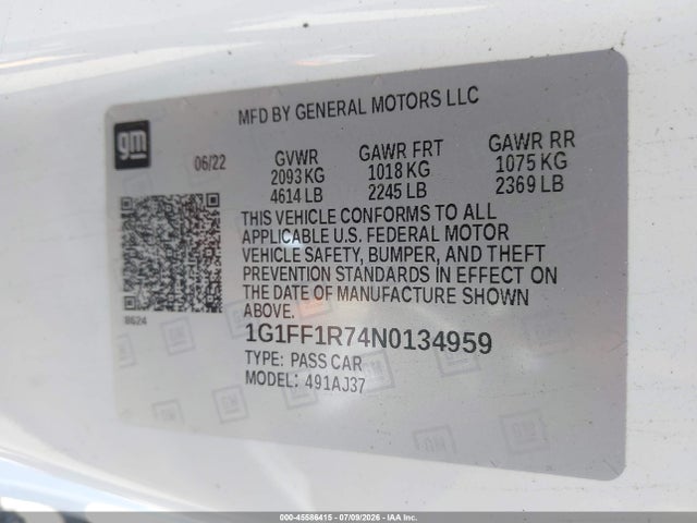 1G1FF1R74N0134959 Chevrolet Camaro Rwd 1ss