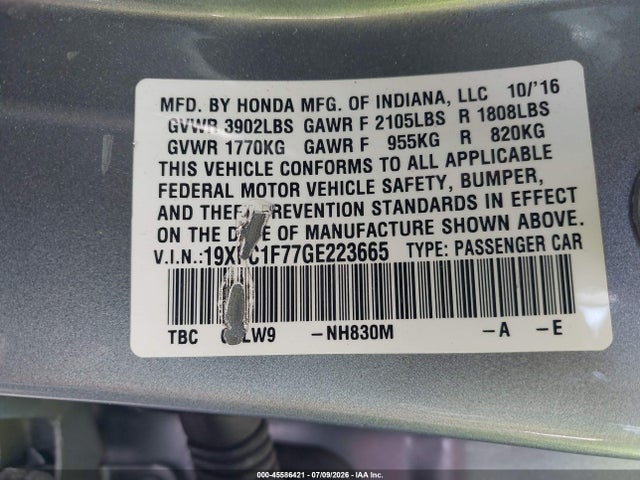Honda Civic Ex-l 2016 19XFC1F77GE223665 Image 9
