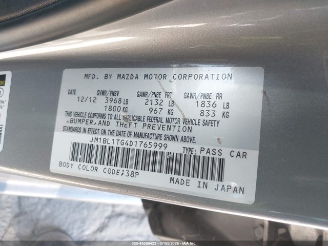 Aukcja sprzedaży 2013 Mazda Mazda3 I Sv, vin: JM1BL1TG4D1765999, numer aukcji: 45586423