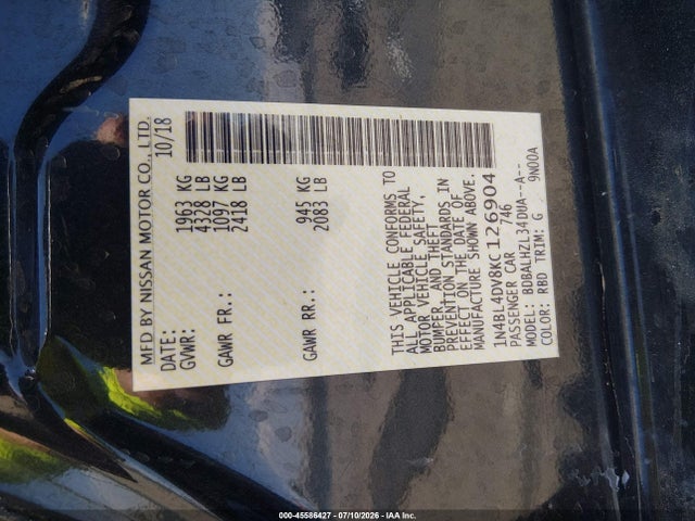 Nissan Altima 2.5 Sv 2019 1N4BL4DV8KC126904 Image 9
