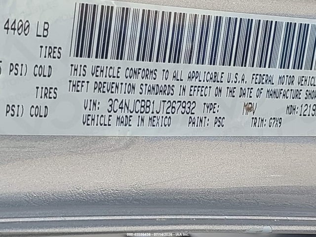 45586436 :رقم المزاد ، 3C4NJCBB1JT267932 vin ، 2018 Jeep Compass Latitude Fwd مزاد بيع