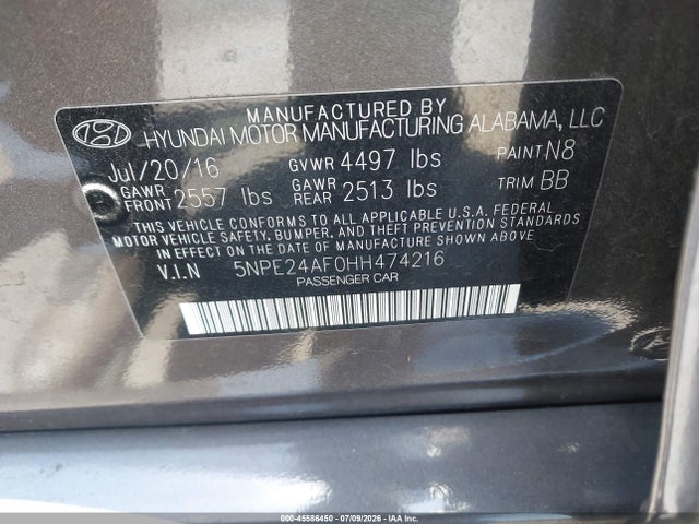 Hyundai SONATA SE 2017 5NPE24AF0HH474216 Image 9