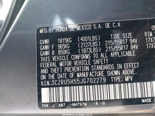 3CZRU5H55JG702279 Honda HR-V EX