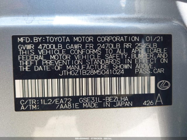 Продаж на аукціоні авто 2021 Lexus Is 350 F Sport, vin: JTHGZ1B28M5041024, номер лоту: 45586482
