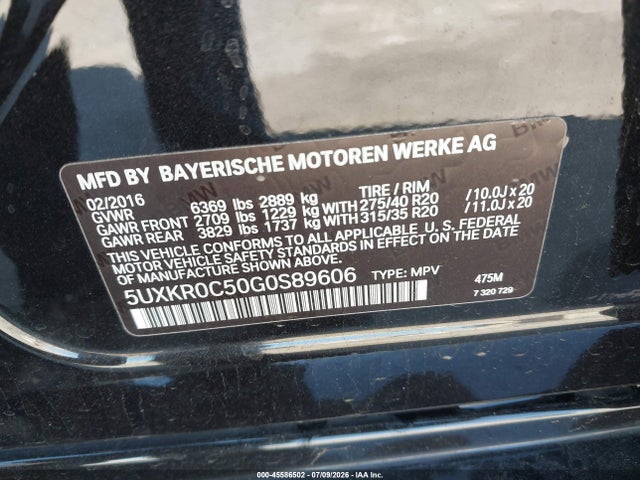 BMW X5 Xdrive35i 2016 5UXKR0C50G0S89606 Image 9