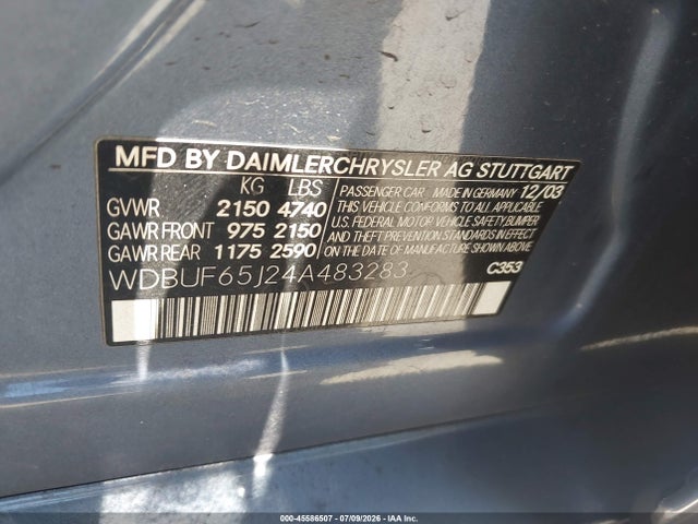 Продажа на аукционе авто 2004 Mercedes-benz E 320, vin: WDBUF65J24A483283, номер лота: 45586507