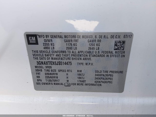 3GNAXTEX6JS514475 Chevrolet EQUINOX LT