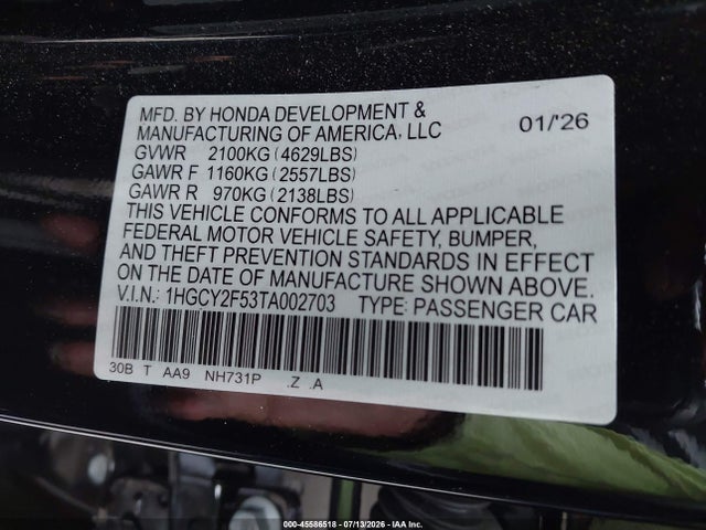 1HGCY2F53TA002703 Honda Accord Hybrid Sport