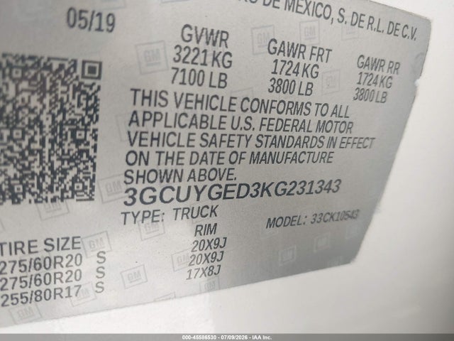 3GCUYGED3KG231343 Chevrolet Silverado 1500 Ltz