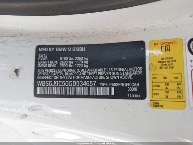Продажа на аукционе авто 2016 Bmw M6, vin: WBS6J9C50GD934657, номер лота: 45586539