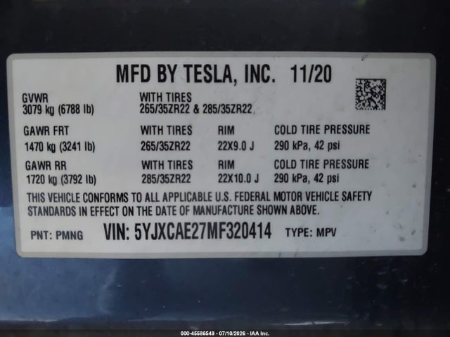 Продажа на аукционе авто 2021 Tesla Model X Long Range Dual Motor All-wheel Drive/long Range Plus Dual Motor All-wheel Drive, vin: 5YJXCAE27MF320414, номер лота: 45586549