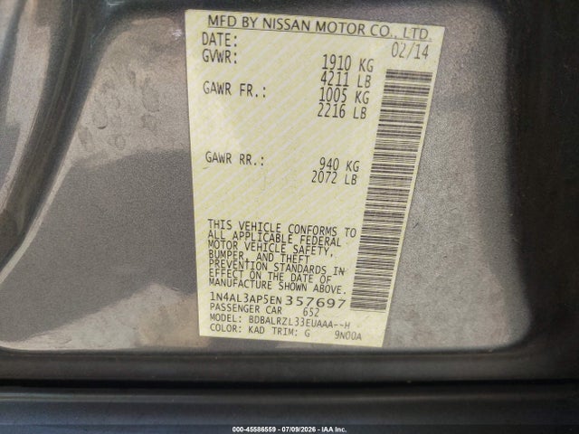 Nissan Altima 2.5 S 2014 1N4AL3AP5EN357697 Image 9