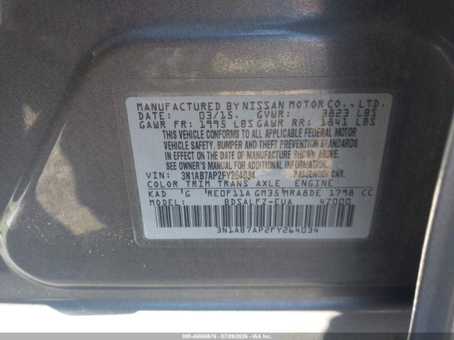 Nissan Sentra Fe+ S 2015 3N1AB7AP2FY264034 Image 9