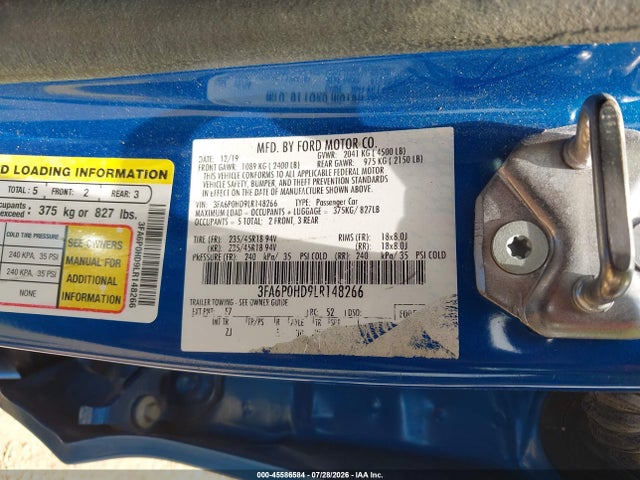 Продаж на аукціоні авто 2020 Ford Fusion Se, vin: 3FA6P0HD9LR148266, номер лоту: 45586584