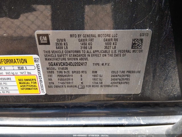 Aukcja sprzedaży 2013 Buick Enclave Leather, vin: 5GAKVCKD4DJ202417, numer aukcji: 45586592