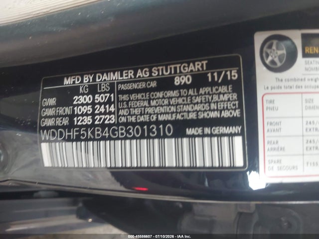 45586607 :رقم المزاد ، WDDHF5KB4GB301310 vin ، 2016 Mercedes-benz E 350 مزاد بيع