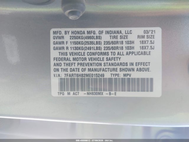 7FART6H82ME015249 Honda Cr-v Hybrid Ex-l