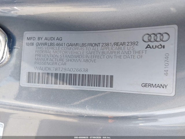 Продаж на аукціоні авто 2009 Audi A5 3.2l, vin: WAUDK78T29A026638, номер лоту: 45586635