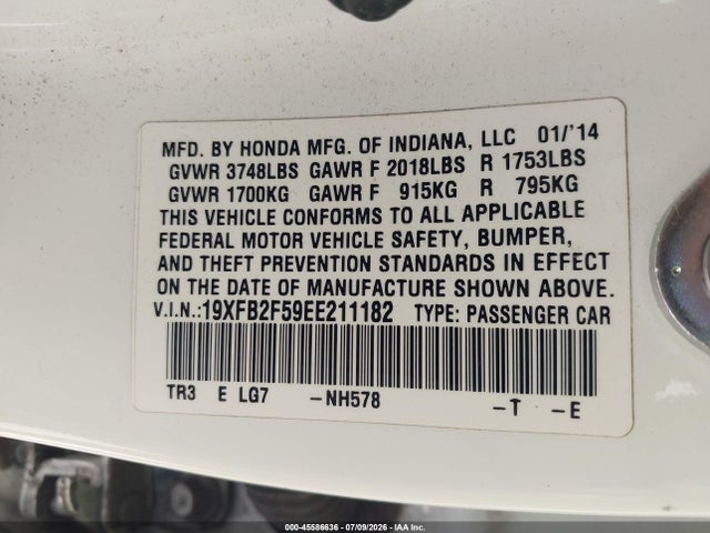 Honda Civic Lx 2014 19XFB2F59EE211182 Image 9