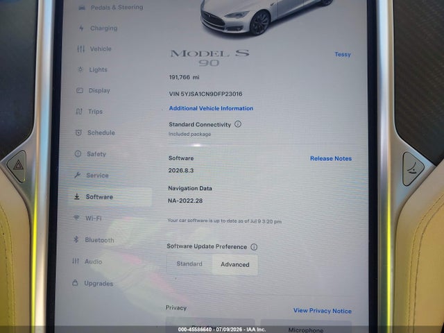 45586640 :رقم المزاد ، 5YJSA1CN9DFP23016 vin ، 2013 Tesla Model S مزاد بيع