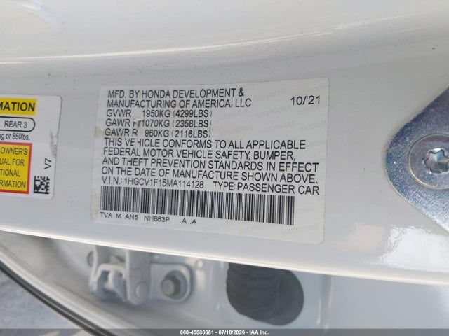 Honda ACCORD LX 2021 1HGCV1F15MA114128 Image 9