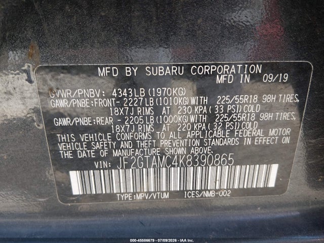 Aukcja sprzedaży 2019 Subaru Crosstrek 2.0i Limited, vin: JF2GTAMC4K8390865, numer aukcji: 45586679