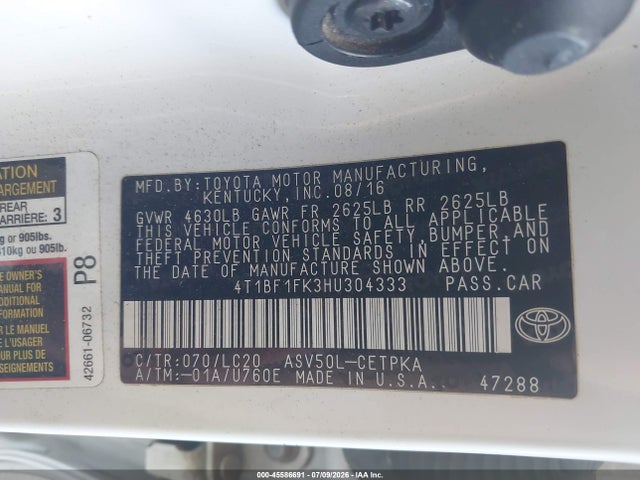 4T1BF1FK3HU304333 Toyota CAMRY XSE