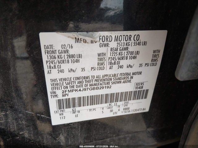 Ford EDGE SEL 2016 2FMPK4J97GBB29192 Image 9