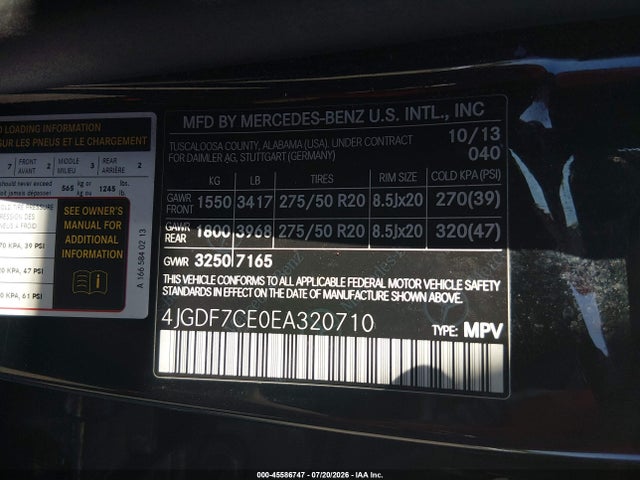 Aukcja sprzedaży 2014 Mercedes-benz Gl 450 4matic, vin: 4JGDF7CE0EA320710, numer aukcji: 45586747