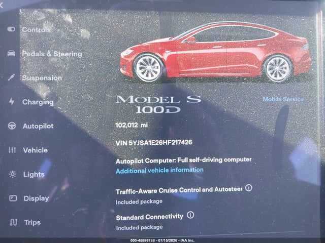 45586788 :رقم المزاد ، 5YJSA1E26HF217426 vin ، 2017 Tesla Model S 100d/60d/75d/90d/p100d مزاد بيع