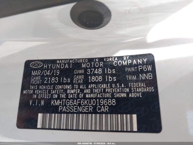 Продажа на аукционе авто 2019 Hyundai Veloster 2.0, vin: KMHTG6AF6KU019688, номер лота: 45586790
