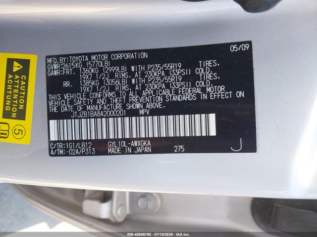 2010 Lexus Rx 450h მანქანა იყიდება აუქციონზე, vin: JTJZB1BA8A2000201, აუქციონის ნომერი: 45586795