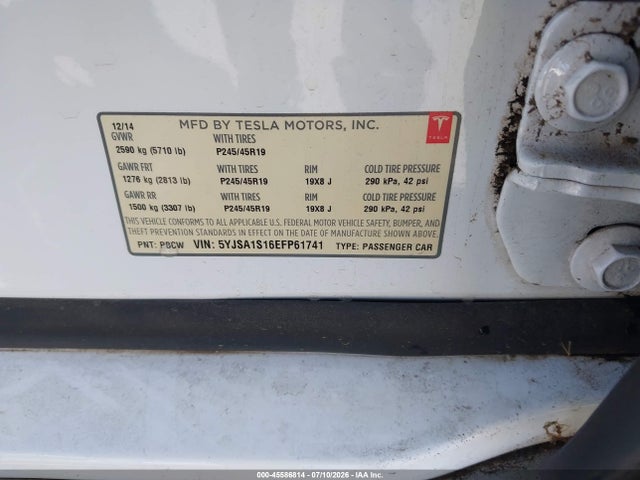 Продаж на аукціоні авто 2014 Tesla Model S, vin: 5YJSA1S16EFP61741, номер лоту: 45586814