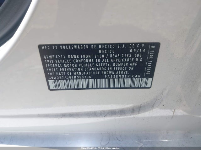3VW2K7AJ6FM353736 Volkswagen Jetta 2.0l S