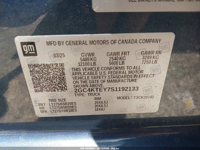 2GC4KTEY7S1192133 Chevrolet Silverado 3500hd 4wd Standard Bed Lt